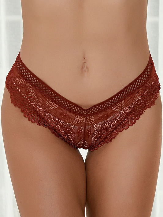 Slessic Elegant Female Sexy Hollow Design Bikini Embroidered Lace Thong Women's Panties Underwear