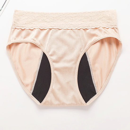 Slessic Female Sexy Lace Embroidery Plus Size Elegant Silky Four-Layer Menstrual Period Leak-Proof Women'S Panties Underwear
