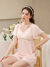 Romantic short sleeve pajama set with bow detail