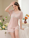 Elegant two piece pajama set with romantic embroidery