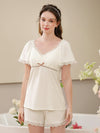 Lace embroidery pajama set with V-neck top