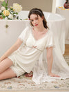 Lightweight pajama shorts set with vintage detail