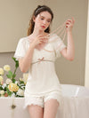 Feminine embroidered loungewear with flutter sleeves