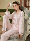 Soft blush pink lounge set with feminine vintage details