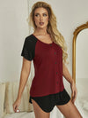 Classic red and black lounge set with relaxed shorts