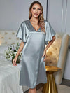 V neck satin short sleeve nightgown with loose fit