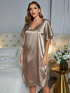 Elegant loose satin nightgown with V neckline