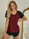 Short sleeve viscose pajama set with contrast design