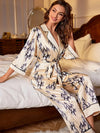Classic floral pajama set with smooth satin drape