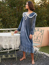 Elegant winter nightdress with decorative lace collar