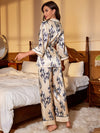 Silky satin lounge set with feminine floral pattern