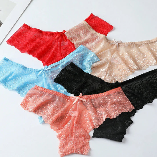 Multi-color floral lace lingerie panties collection flat lay