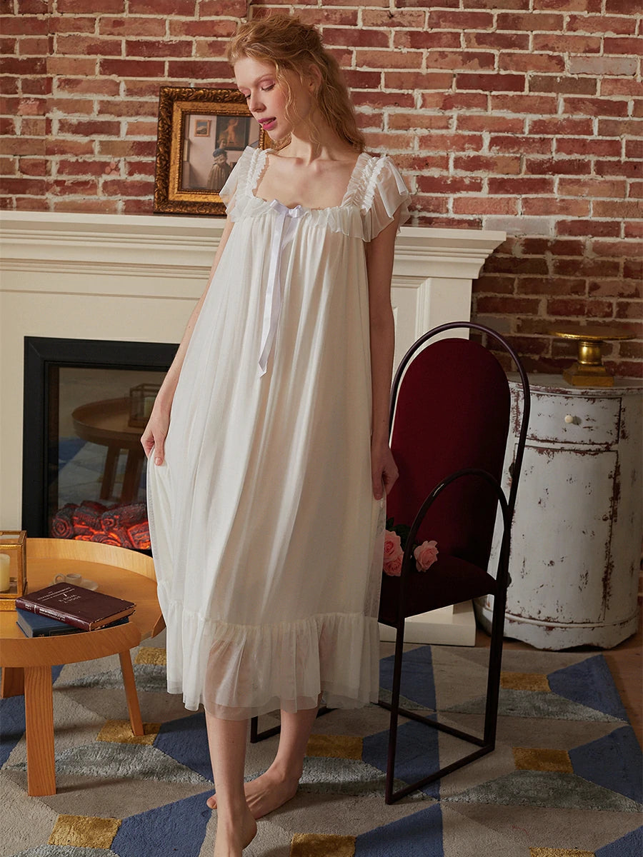 flowy nightgown dress SlesSic Romantic Ruffle Nightgown – Vintage Flowy Maxi Sleep Dress main image 1
