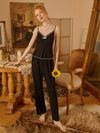 Romantic black viscose camisole and lounge pants set