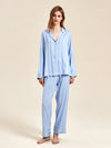 Elegant sky blue long sleeve pajama set with straight-leg lounge pants