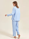 Back view of luxury satin stripe pajama sleepwear set for women