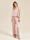 Women's pink check camisole pajama set with relaxed fit pants
