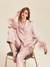SlesSic blush pink feather trim satin pajama set