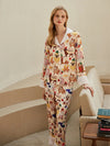 Women's silky pajama pants set with cute puppy print design
