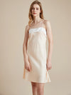 Women's champagne satin slip dress with minimalist luxury sleepwear design
