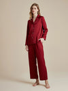 Elegant wine red satin crystal pajama set with relaxed fit pants