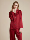 Women's luxurious red satin sleepwear set with sparkling details