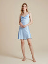 Light blue satin cowl neck sleepwear dress for women