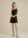 Black satin slip nightdress with minimalist luxury silhouette