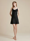 Elegant black satin lounge dress with silky finish