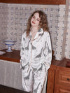Chic giraffe print luxury loungewear close up