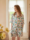 Colorful printed satin lounge set with matching shorts for women