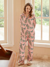 Luxury long sleeve satin sleepwear set with matching lounge pants