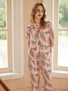 Women's silky satin loungewear set with relaxed button-up top