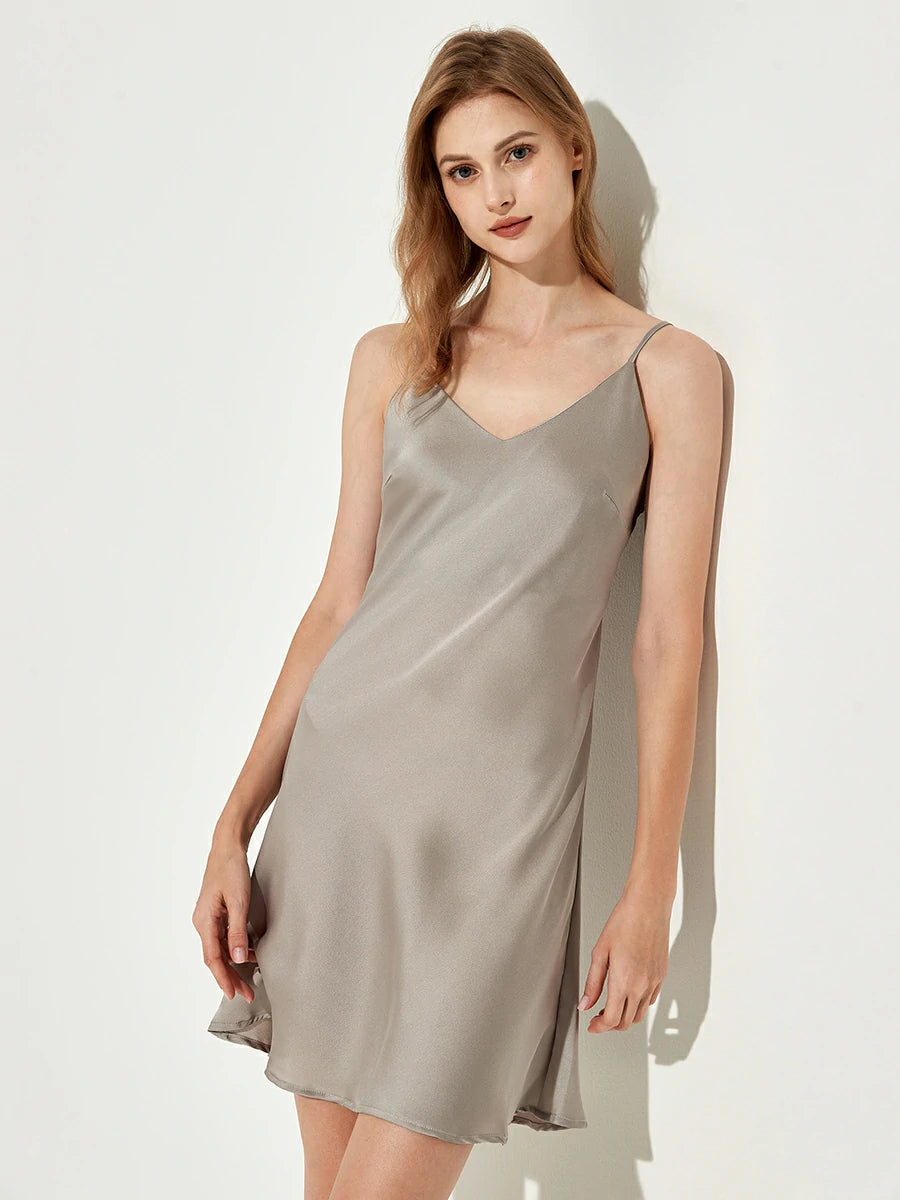 Slessic Satin Chemise Nightgown Thin Strap Sleep Dress with V-Neckline and Lustrous Fabric Elegant Drape and Soft Texture for Relaxing Evenings and Nightwear