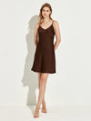 Full body view of elegant brown satin sleepwear dress