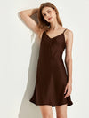 SlesSic chocolate brown satin slip nightdress with spaghetti straps