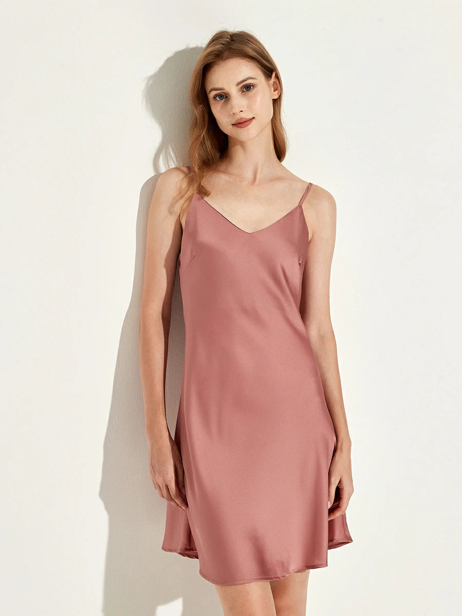 Slessic Satin Chemise Nightgown Thin Strap Sleep Dress with V-Neckline and Lustrous Fabric Elegant Drape and Soft Texture for Relaxing Evenings and Nightwear