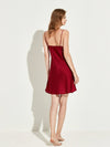 Back view of wine red satin slip nightdress for women