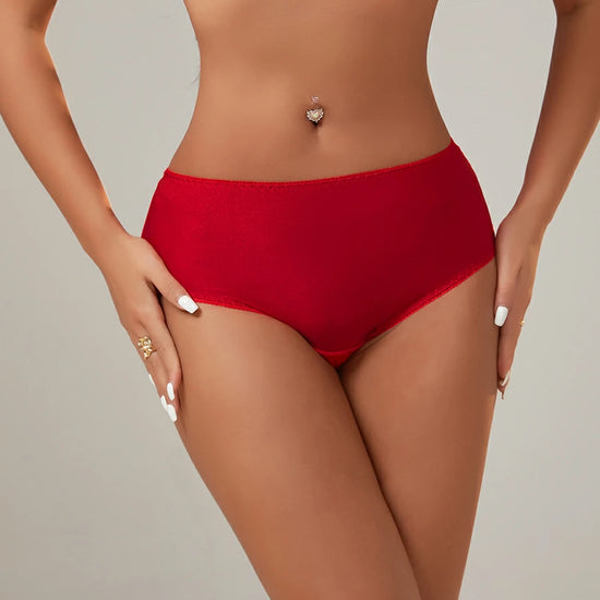 Front view of red soft stretch mesh brief panties