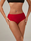 Front view of red soft stretch mesh brief panties