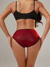 Back view of red leakproof stretch period underwear