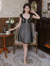 SlesSic Vintage Nightgown with Lace Trim & Ruffle Cap Sleeves in black