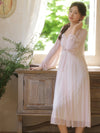 Feminine soft mesh nightgown with ribbon bow accent