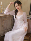 SlesSic romantic pink viscose nightgown with sheer sleeves