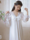 Elegant bridal inspired white sleepwear with sheer robe