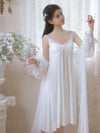 Romantic long sleeve lace nightdress set for women