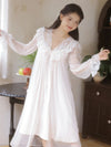 Soft flowing white nightgown with delicate mesh sleeves