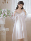 Feminine white viscose nightdress with sheer lace overlay