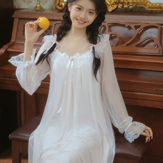 Elegant viscose nightdress with delicate lace trim