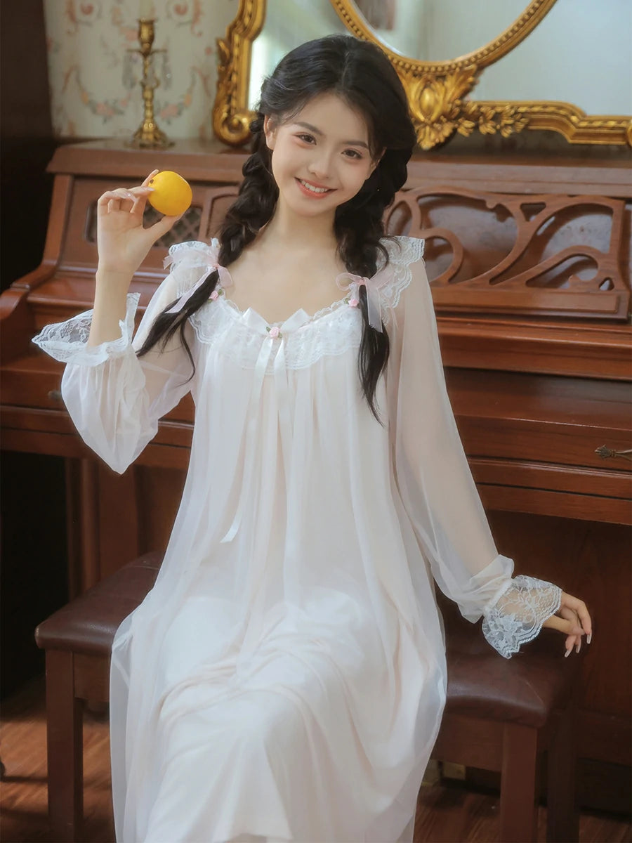 Elegant viscose nightdress with delicate lace trim